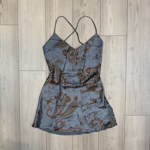 Vintage Victorias Secret Medium Chemise Slip Silky Low Open Back Paisley Earthy